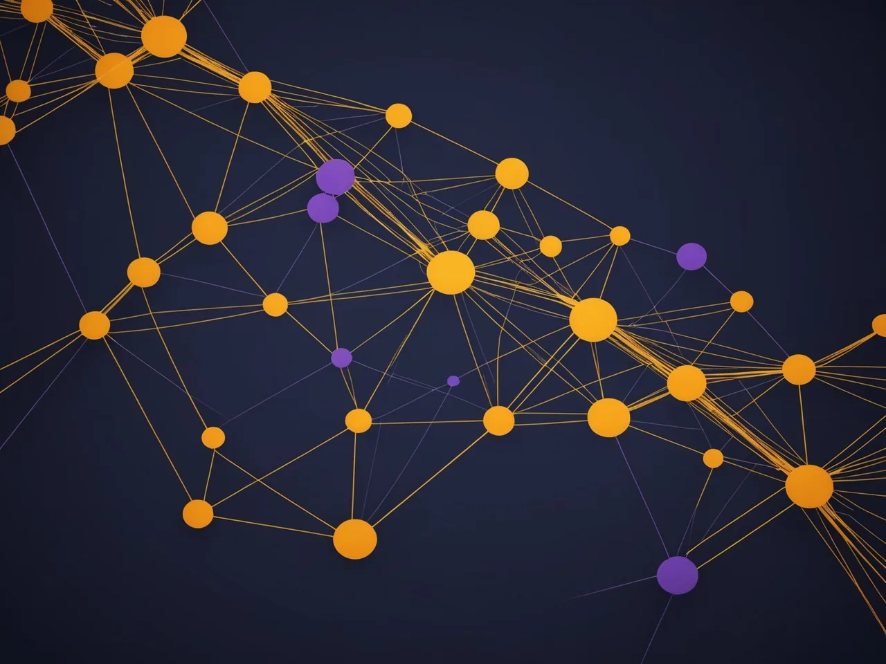 Abstract entity relationship graph with amber threads connecting risk clusters