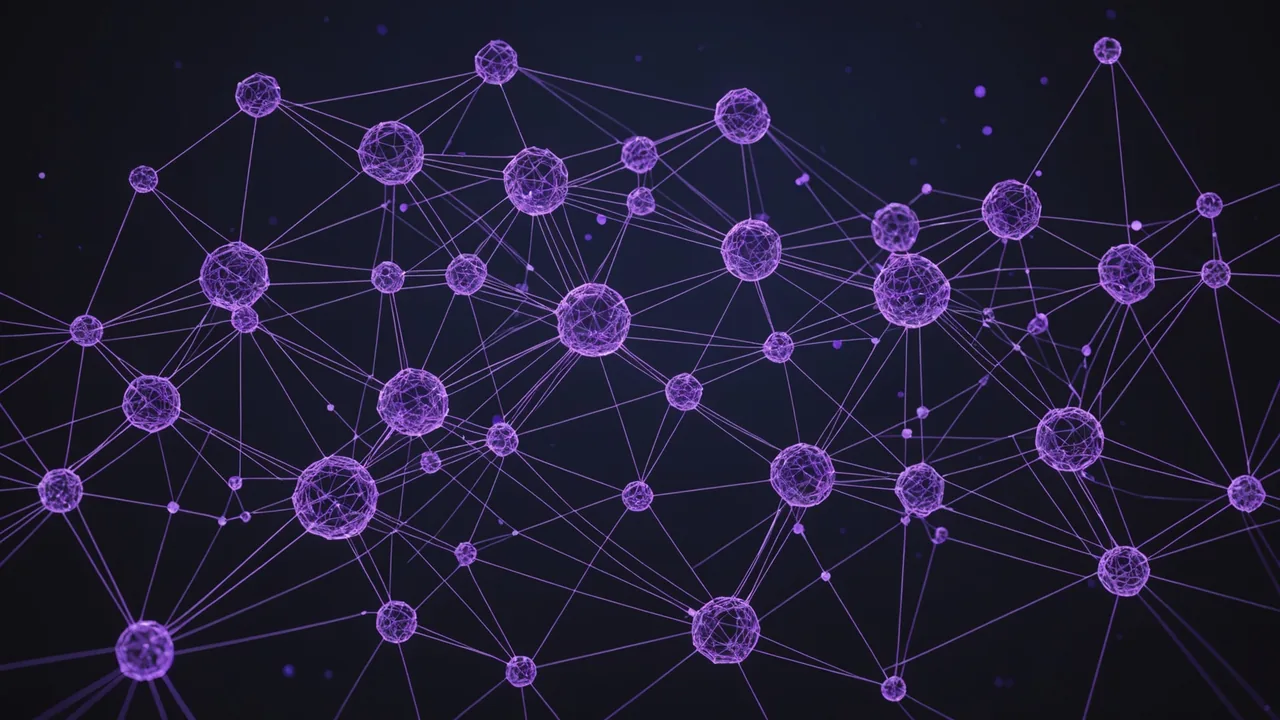 Abstract graph network visualization with interconnected entity relationship nodes