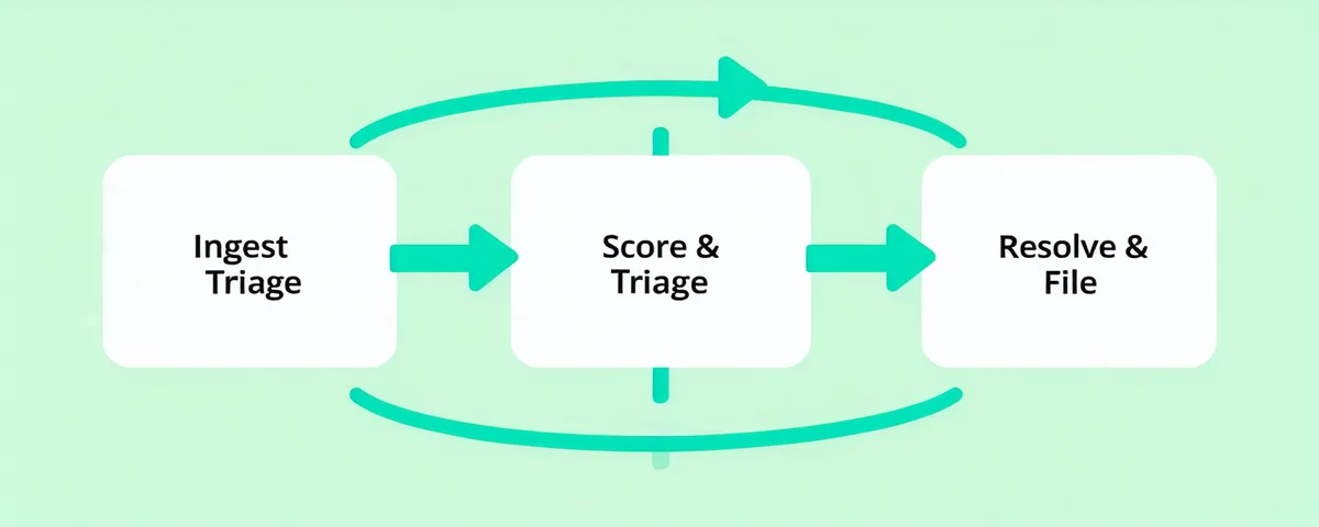 Three-step platform flow: Ingest transaction data, Score and triage with ML-augmented rules, Resolve alerts and file SARs